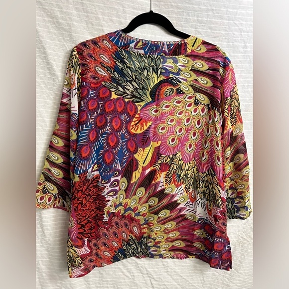 Additions By Chico's Women's Printed Leaf Abstract 3/4 Sleeve Blouse size 2 (M) - Picture 7 of 7